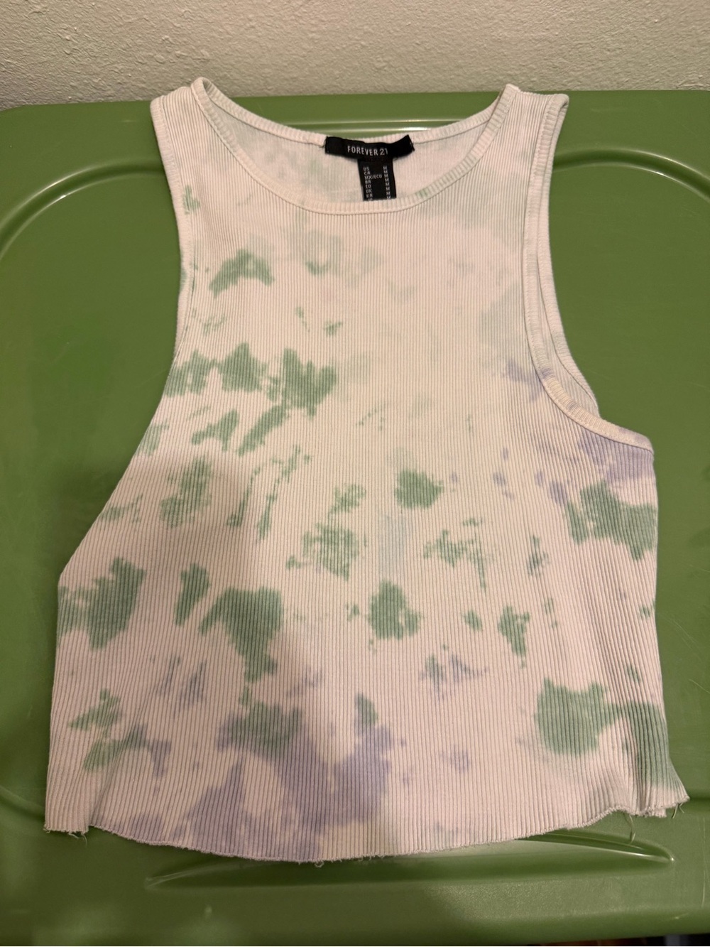 Forever 21 White Ribbed Tank with Green and Lavender Tie-Dye - Picture 1 of 3